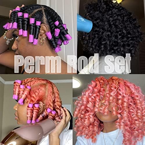 20pcs Perm Rods Set for Natural Hair Purple Plastic Cold Wave Rods Hair Curling Rollers with Steel Pintail Comb Rat Tail DIY Hairdressing Tools（20pcs Purple） - Image 6