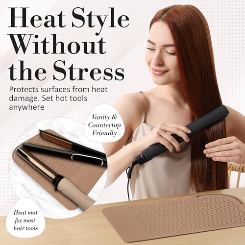 Large Vanity Mat, Heat Resistant Mat for Hair Tools, Vanity Décor, Mocha - Image 2