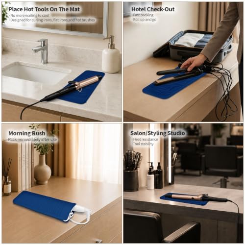 Silicone Heat Resistant Travel Mat Pouch for Hair Styling Tools (Navy Blue, 1 Pack) - Image 6