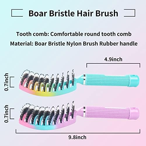 2 Pack Detangling Brush Getting Knots Out without Pain Adds Shine and Makes Hair Smooth,Detangler Boar Bristle Hair Brush for Adult & Kids Wet or Dry Hair(Green&Pink) - Image 7