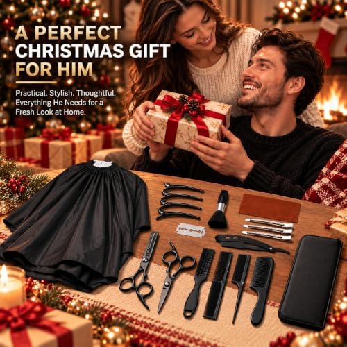 Hair Cutting Scissors & Shears Kit - 20-Piece Professional Hairdressing Tools Set for Barber Salon Home Thinning Scissors, Straight Razor, Comb, Clips, Cape, Hair Styling & Trimming for Men Women Kids - Image 7