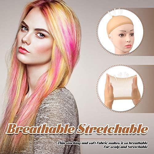 Chuangdi 100 Pcs Elastic Medium Nude Wig Caps Stretchy Nylon Stocking Caps for Women Cosplay(Beige and Natural Nude) - Image 5