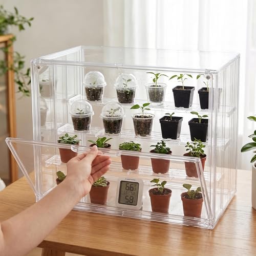 Klmnop Clear Mini Tabletop Greenhouse, Portable Small Indoor Greenhouse with Magnetic Waterproof Door for Seed Starting, Plant Warmth & Home Display, 14.2 x 8.7 x 10.6 Inch - Image 6