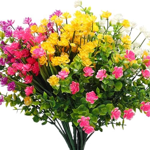 WILLBOND 12 Bundles UV Resistant Faux Flowers, Cute Color by Willbond+Technology+Limited