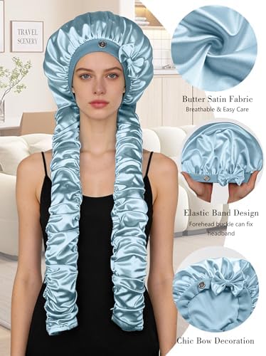 Heatless Curl Satin Bonnet for Sleeping, No Slip Sleep Bonnet with Long Curling Ribbons for Braids & Long Hair - Image 4