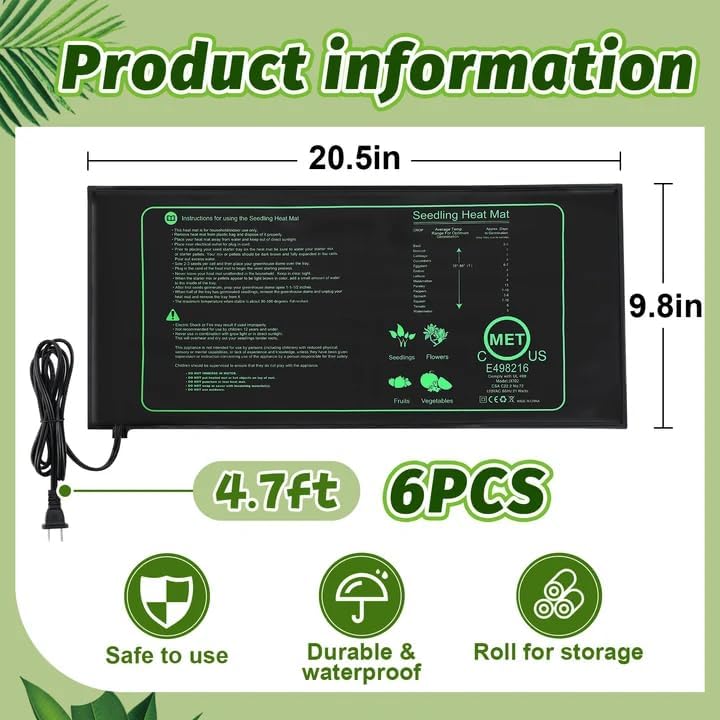 6 PCS Durable Seedling Heat Mat for Plants - 10'' x 20.5'' Bulk Seed Starting Heating Mat for Indoor Grarden Greenhouse, Waterproof Warm Hydroponic Seed Mat for Plant Germination Growth - Image 5