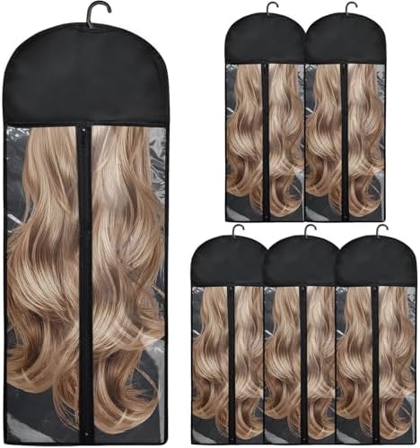 5Pcs 31.5in Hair Extension Holder Wig Storage Bag with Hanger, Black by Unknown