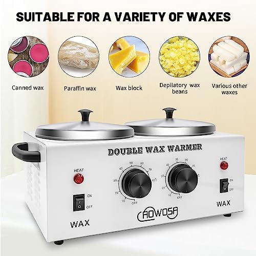 Double Professional Electric Wax Warmer with Dual Pots for Hair Removal, Paraffin Facial, Skin, and Body Spa - Adjustable Temperature, Includes 100 Wax Sticks - Image 2