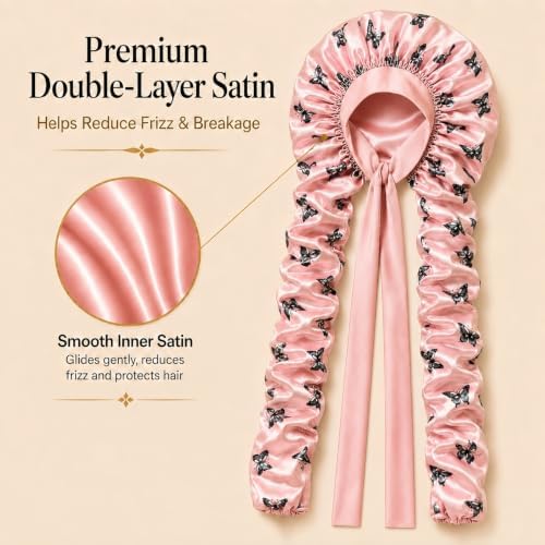 Double Layer Slik Like Satin Bonnet, 33-43" XXL Bonnet for Braids Long Hair - Image 2