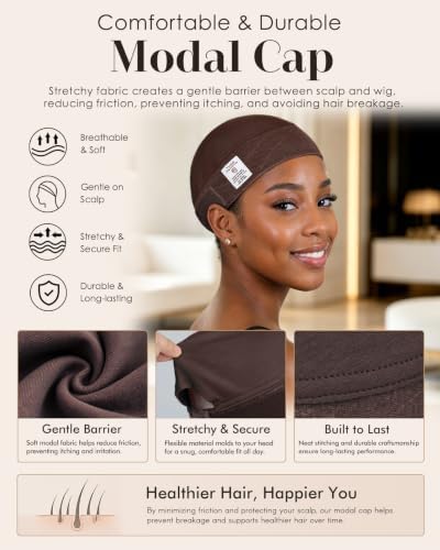Wig Grip Cap with Silicone Non Slip Strips, 2-in-1 Wide Velvet Wig Band for Glueless Lace Front Wigs, Coffee, 1 Piece - Image 4
