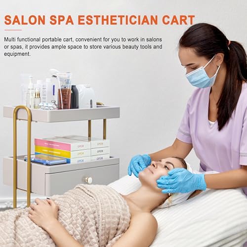 Elitzia 3-Tier Beauty Rolling Cart with Drawer for Salon SPA Grey - Image 2