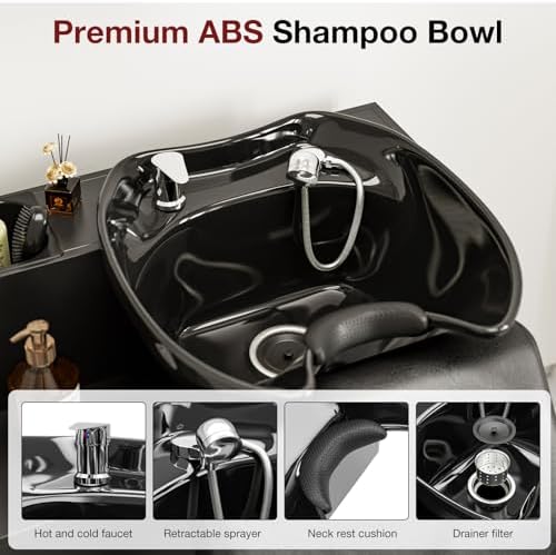 SyyBhb Black Shampoo Cabinet for Salon, Backwash Salon Storage Station with Shampoo Bowl and Reclining Chair - Image 6