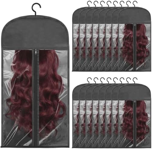 16 Pack Hair Extension Holder with Hanger - Dust-Proof Wig Storage Bag for Human Hair & Synthetic Hairpieces - Protective Travel Case for Styling & Organizing, Fits up to 23 Inches by EATHEATY