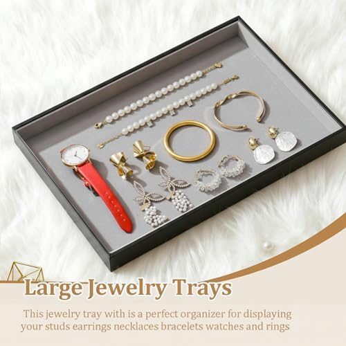 Large Jewelry Organizer Tray PU Leather, Black Gray, 1 Grid - Image 2
