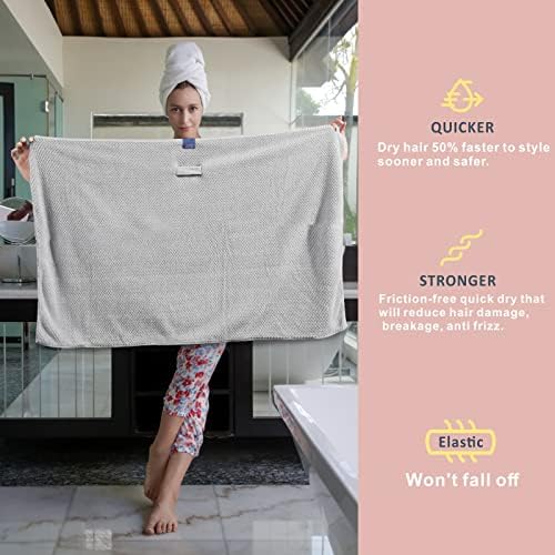 2 Pack Large Microfiber Hair Towel Wrap for Women, Anti Frizz Hair Drying Towels, Fast Dry Hair Turban - for Wet, Long, Thick, Curly Hair - Super Absorbent Soft Towels - Gray & Pink - Image 2