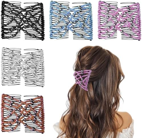 5 Pieces Stretchy Magic Comb Adjustable Elastic Hair Clip for Women Girls No Crease Pins Vintage Bun Maker Accessories for Curly Thick Wavy Hair Ponytail by Suptizizkz