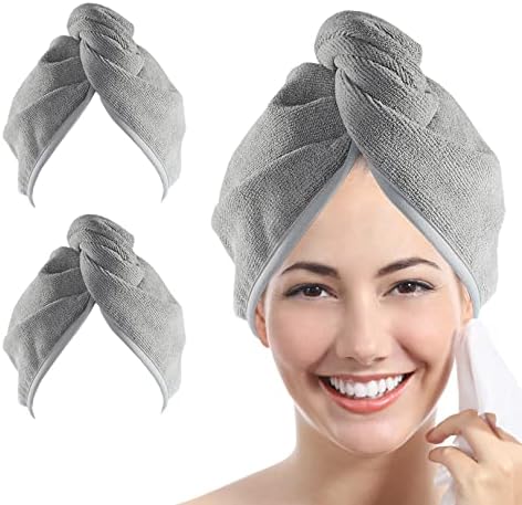 Microfiber Hair Towel Hair Wrap: 2 Pcs 10X26 Hair Dryer Women (Gray) by YoulerTex