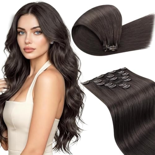 LaaVoo Clip On Extensions Human Hair, Long Straight, 22 Inch by LaaVoo