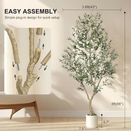 LYERSE Faux Olive Tree 8ft with Sturdy White Planter, Fake Olive Tree 8ft - Image 7