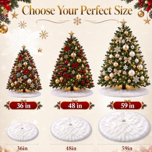 48 Inch White Christmas Tree Skirt, Soft Faux Wool Tree Base Cover - Image 6