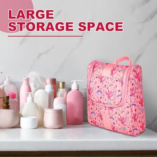 Remobia Hicol Cute Cartoon Hanging Kids Toiletry Bag Children Travel Cosmetic Makeup Organizer Wash Bag Shower bag Over Night Bag Camping Shaving Kit Bag for Boys & Girls(Fairy) - Image 6