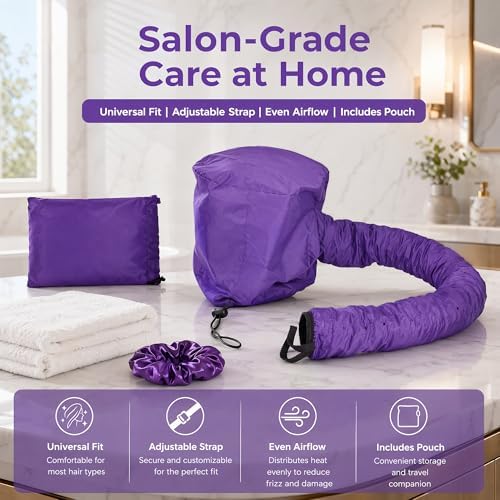 Elitzia Bonnet Hair Dryer Attachment Extra Long Hose Hooded Dryer Cap for Fast Drying & Deep Conditioning, Adjustable Universal Blow Dryer Bonnet for Curly Natural Hair, Portable Heat Cap Purple - Image 2
