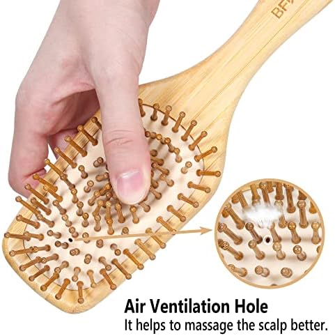 Bamboo Hair Brush with Paddle, Rounded Wood Bristles for Detangling and Gently Massaging Scalp by BFWood, Reduces Frizz and Static - Image 4