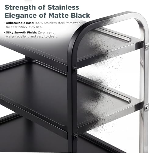 CURTA Black Stainless Steel Serving Cart, 3-Tier Rolling Utility Trolley (30"x16"x33"), Heavy Duty Painted Kitchen Cart on Wheels with Brakes, Commercial Grade for Restaurant, Hotel, Salon & Lab - Image 5