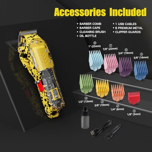 Professional Hair Clippers, Hair Clippers Set for Barber Haircut with LED Display(Yellow) - Image 4