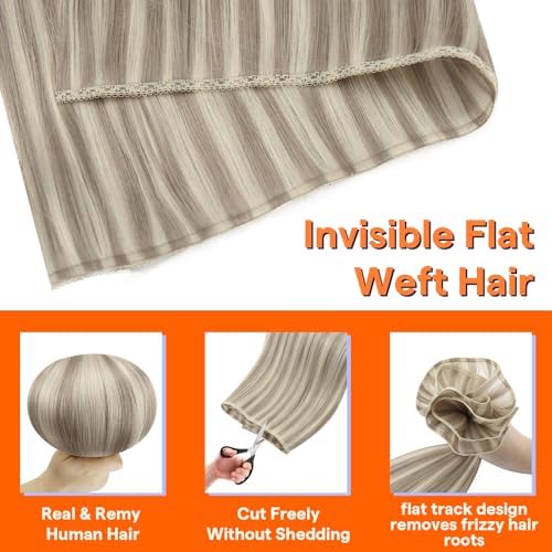 Full Shine Invisible Weft Hair Extensions Human Hair Add Volume 16 Inch 60g - Image 3
