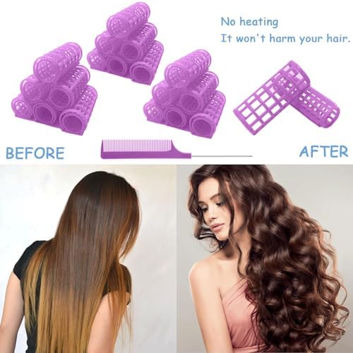 20PCS Plastic Hair Rollers Set 2.5cm/1in Heatless Rollers Hair Curlers Snap on Rollers Self Grip Rollers Hairdressing Curlers Tools for DIY Hairdressing Hair Salon (Purple) - Image 4