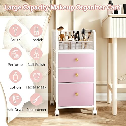 Rolling Makeup Vanity Cart Makeup Organizer with Drawers for Girls - Image 4
