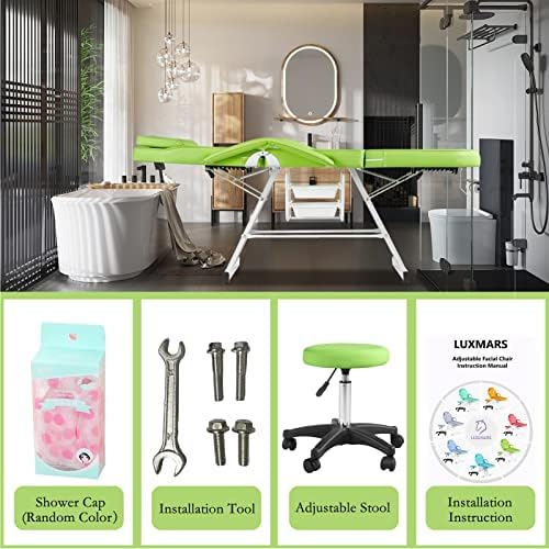Facial Chair,73″ Tattoo Chair for Client,3-Section Adjustable Massage Table with Stool,Multipurpose Beauty Beds Salon Equipment for Esthetician,Tattooshop,Spa (Green) - Image 5