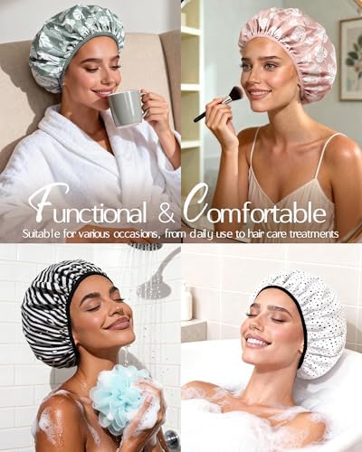 Yanibest Frizz Free Satin Lined Shower Cap with Soft Elastic Band - Image 6