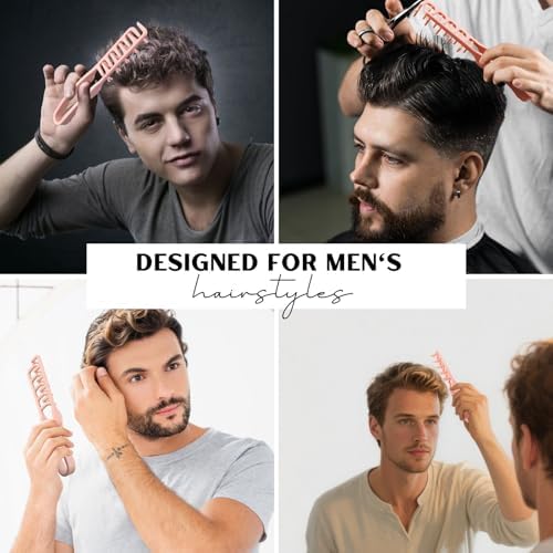 Textured Styling Comb for Men | Volumizing & Wide Tooth Comb | Fluffy Texture Styling Tool | Quad Miracle Comb for Hair Men (Pink, Large) - Image 6