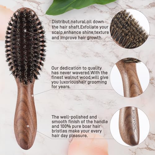 BESTOOL Hair Brush,Natural Walnut Wood & Boar Bristle Hair Brushes for Women Men and Kids to Enhance Shine and Texture,Slick Back Hairbrush for Thin,Fine and Medium Hair - Image 5