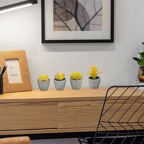 Set of 4 Small Yellow Fake Succulent Plants - Mini Artificial Succulents for Bathroom, Living Room, Office Desk, Coffee Table, Kitchen Shelves - Aesthetic Indoor Shelf Decor - Image 6