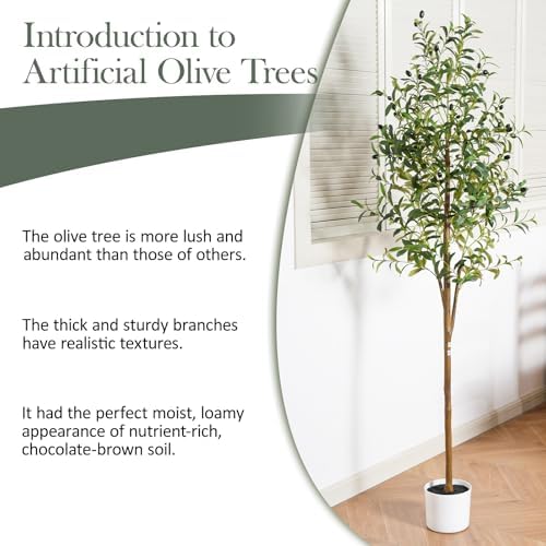 Olive Tree 6FT Fake Tree Faux Plants Indoor with Pot Artificial Tree Nearly Natural Olive Branches and Fruits for Living Room Home Office Decorations - Image 4