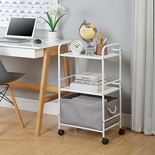SunnyPoint 3-Tier Rolling Utility Cart – Metal Storage Organizer with Wheels, Mobile Kitchen Cart, Office & Home Organizer, White, 12" D x 16.92" W x 31.1" H - Image 2