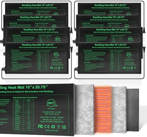 Durable Seedling Heat Mat 10x20.75 inches 8 Pack, Upgraded MET Certified Heat Mat for Plants Seed Germination,Hydroponic, Waterproof Greenhouse Heater, Seed Starter by RCSLL