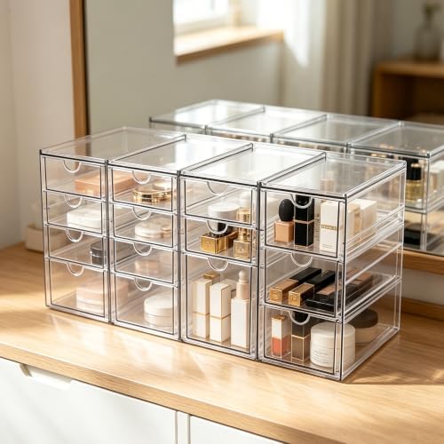 Prsildan Acrylic Desk Organizers with 14 Drawers, Stackable Makeup Storage - Image 7