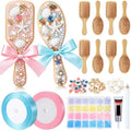 12 Set Wooden Hair Brush Decorating Kit, Ocean Style, Blue and Pink by Acellegic
