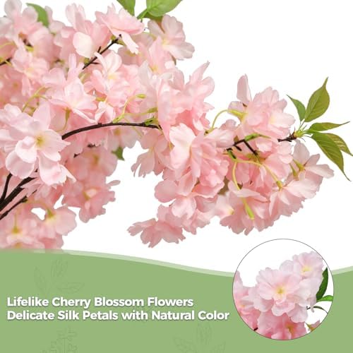 2 Pack Pink Artificial Cherry Blossom Tree, 4FT Faux Sakura Flowers Decor - Image 4