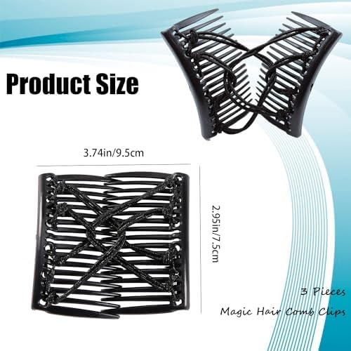 3 Pieces Elastic Magic Hair Comb Stretchy Double Comb Hair Forks Clips for Women Beaded Hairpins Girls Vintage Hairstyle Multipurpose Hair Accessories (Brown Black Navy) - Image 3