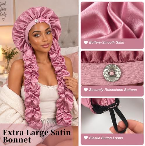 Heatless Curl Sleep Bonnet, Night Cap with Long Ribbons for Braids (Black) - Image 3
