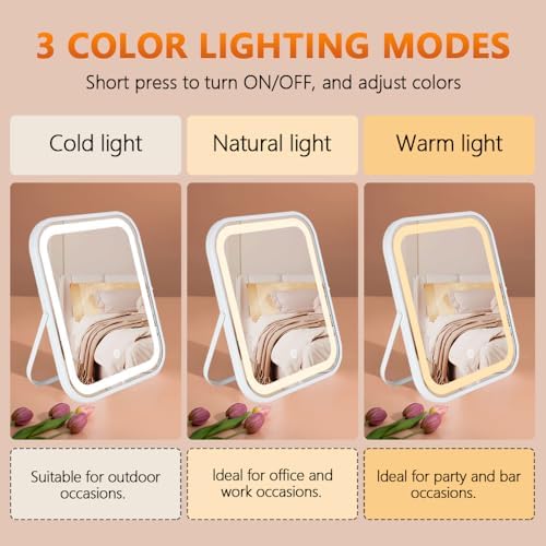 YEKKOPT Rechargeable Vanity Mirror with Lights,8x10 Inch 3 Color Lighting Portable Makeup Mirror with Touch Screen Adjustable LED Lights,Desk Mirror for Travel, Home - Image 3