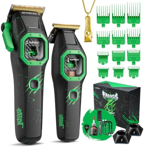 SUPRENT FANGS Professional Barber Clippers - High-Performance 13,000 RPM Vector Motor Hair Clipper Barber Trimmer Set, Professional Haircutting Kit with AI Speed Control, Patented U-Teeth Blade(black) by SUPRENT