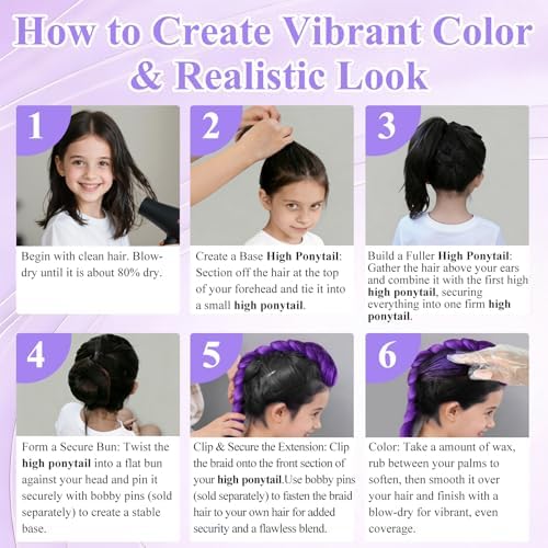 24" Purple Braid Hair & Purple Hair Wax for Kids Halloween Costume - Image 5