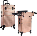 Frenessa Rolling Makeup Train Case 3 in 1 Professional Cosmetic Trolley Large Storage with keys Swivel Wheels Salon Barber Case Traveling Cart Trunk for Make Up Nail Tech - Vintage Rose Gold by Frenessa