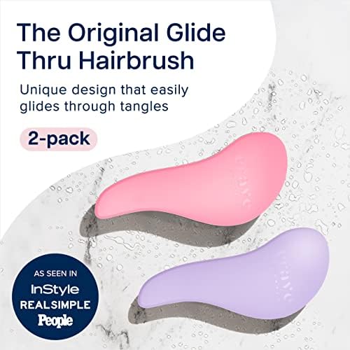 Crave Naturals Glide Thru Detangling Brush for Adults and Kids - Detangler Brush for Curly or Straight, Wet or Dry Hair - Gentle on Tangles Hair Comb - 7.5x3-Inch, Pink and Purple (Pack of 2) - Image 2